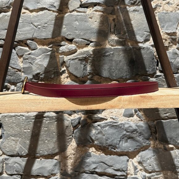 Bottega Veneta Burgundy Leather Gold Drop Buckle Thin Belt - Picture 2 of 11